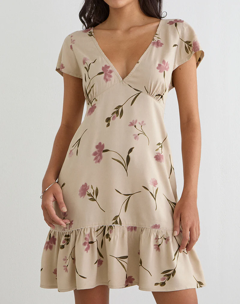 Visoca Mini Dress in Bloom Leafy Taupe - Image 2