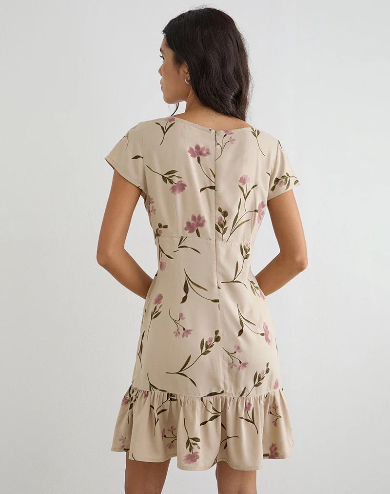 Visoca Mini Dress in Bloom Leafy Taupe - Image 4