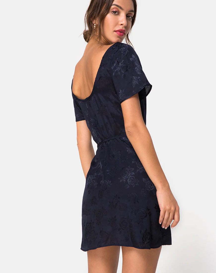 Voine Skater Dress in Satin Navy - Image 2