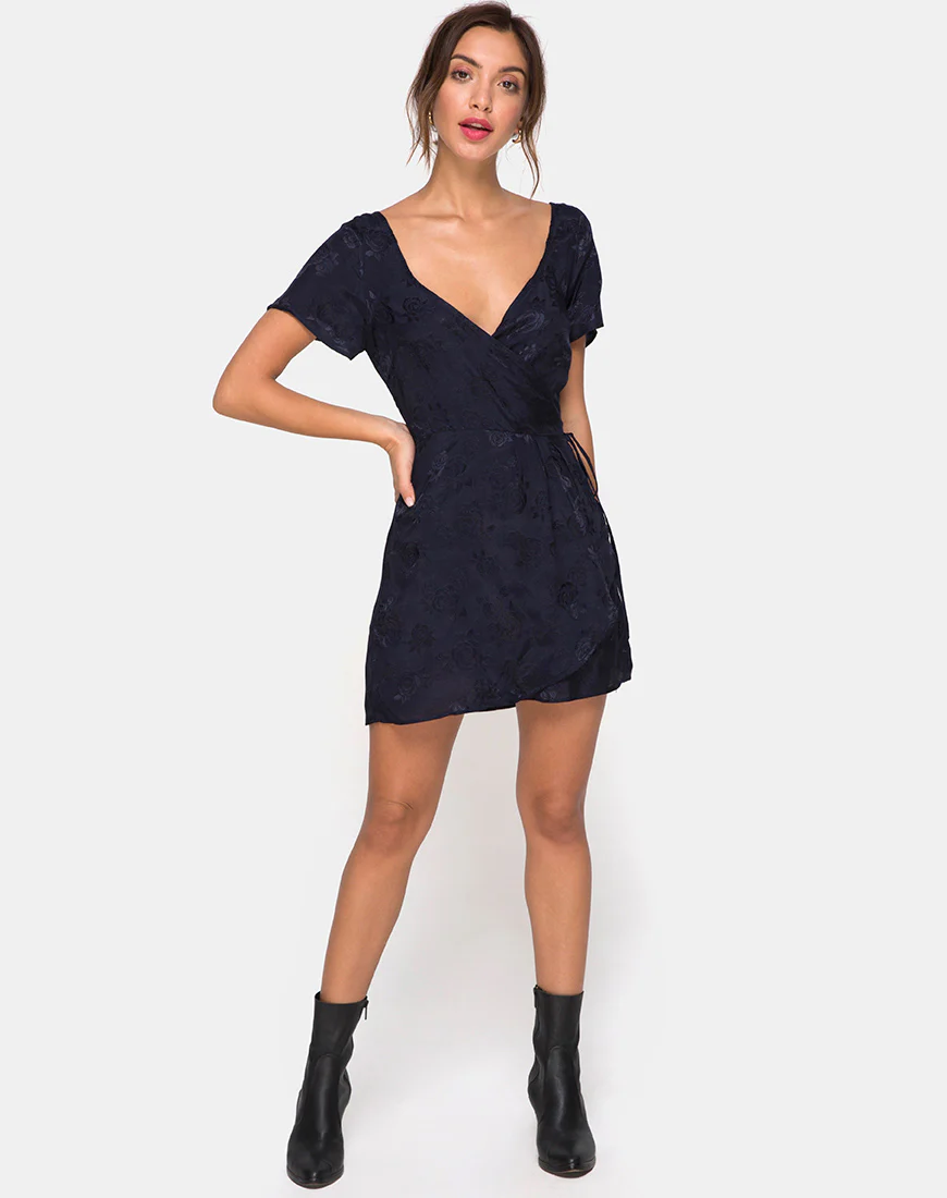 Voine Skater Dress in Satin Navy - Image 3