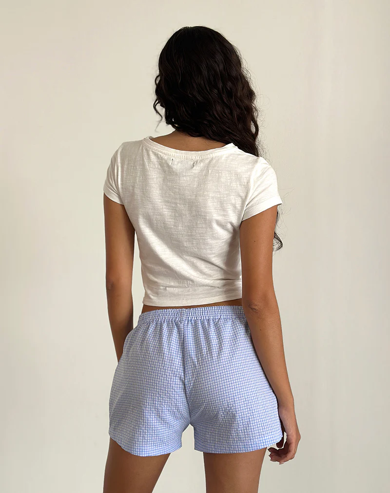 Voir Short in Poplin Gingham Blue and White - Image 4
