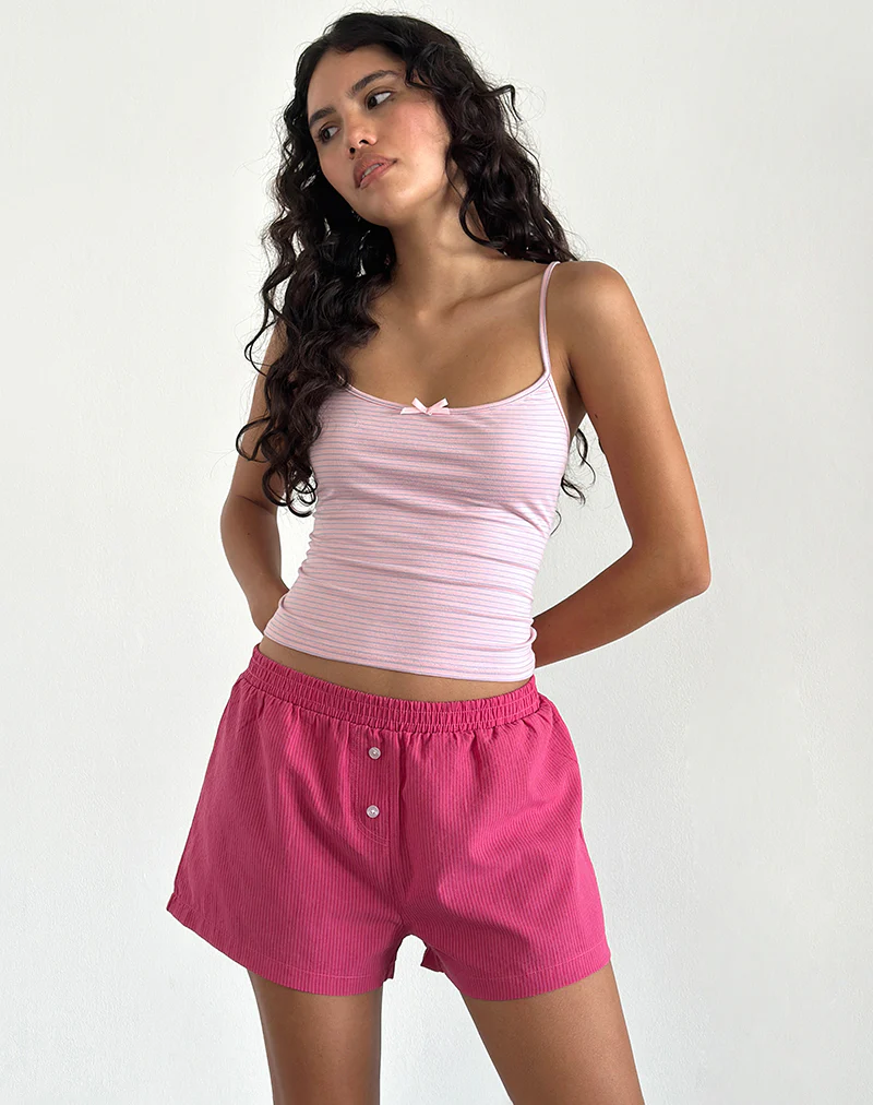 Voir Short in Poplin Red and Pink Stripe - Image 2
