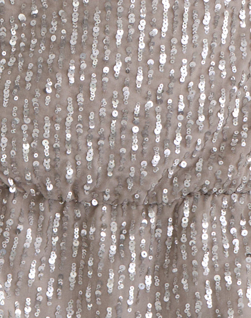 Vora One Shoulder Mini Dress in Sequin Nude - Image 7