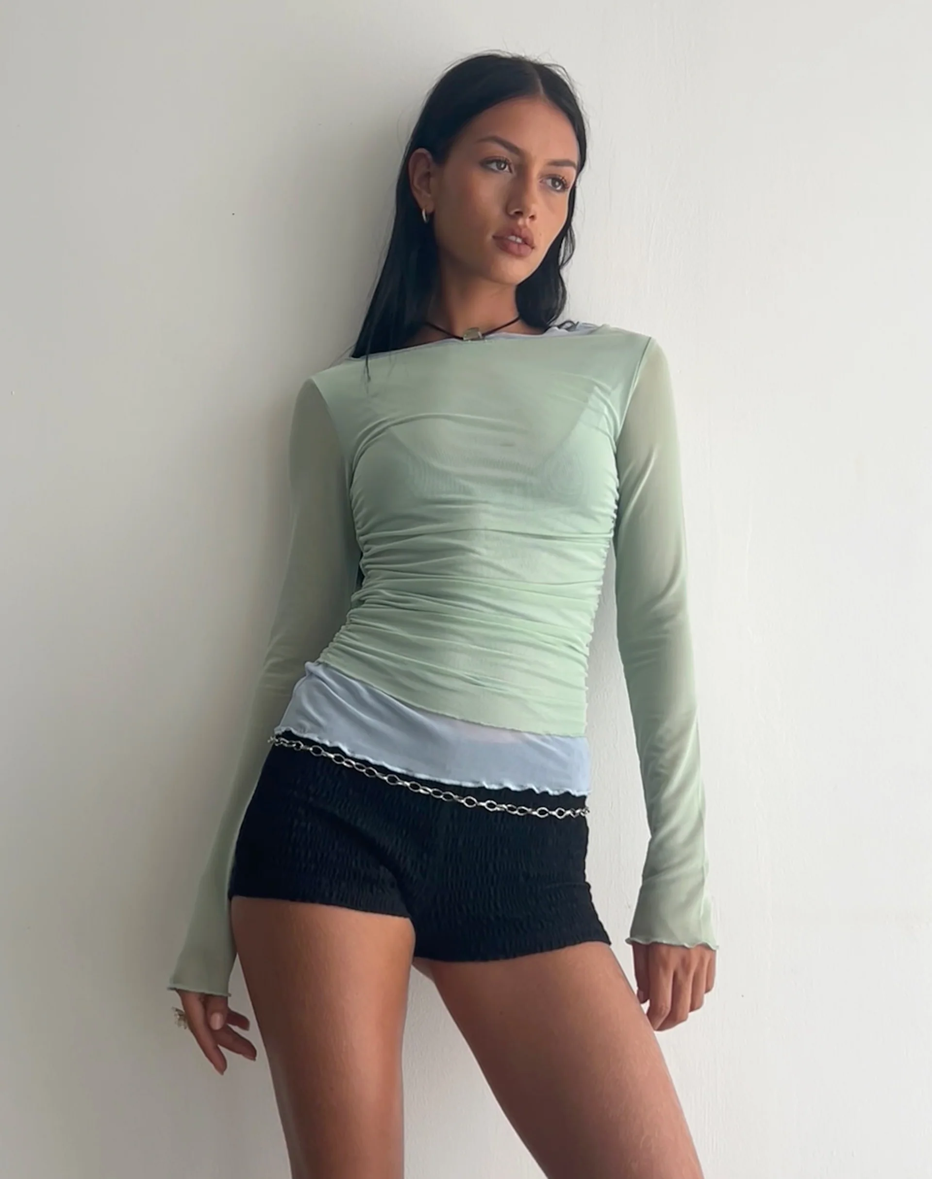 Vrist Long Sleeve Mesh Top in Frost Blue - Image 4