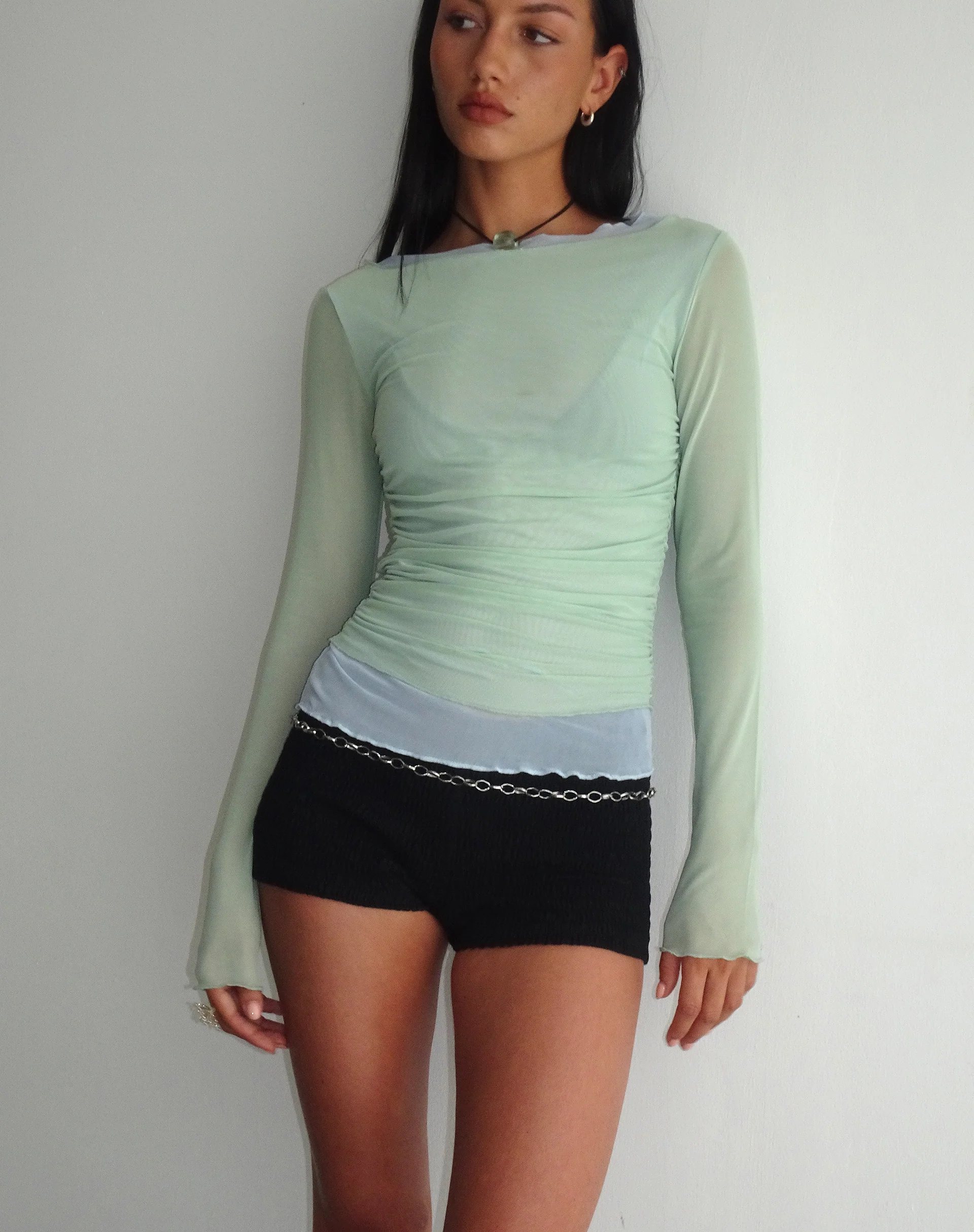 Vrist Long Sleeve Mesh Top in Frost Blue - Image 5