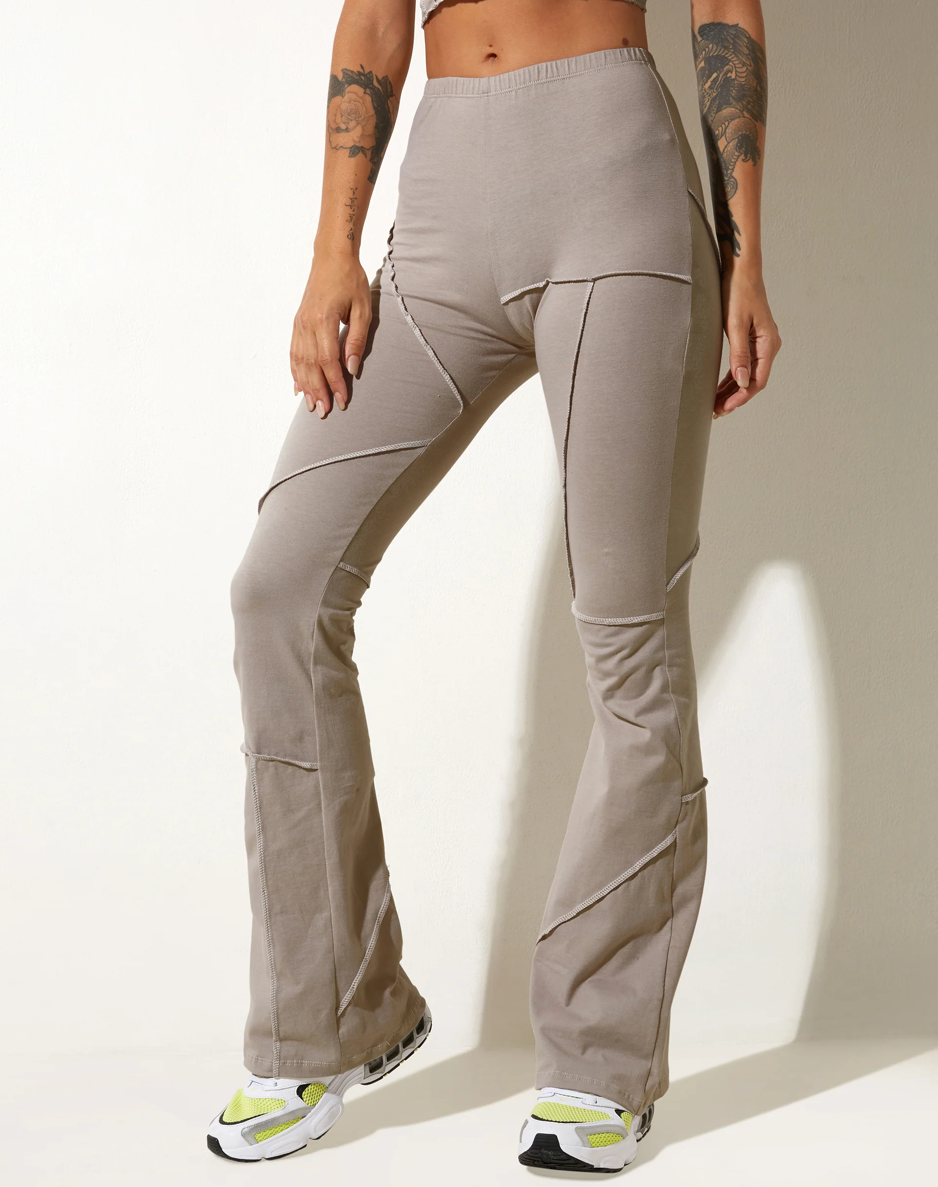 Walker Flared Trouser in Lycra Oat Milk - Image 4