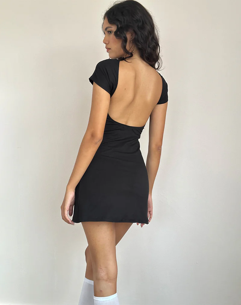 Wangi Backless Mini Dress in Lycra Black - Image 3