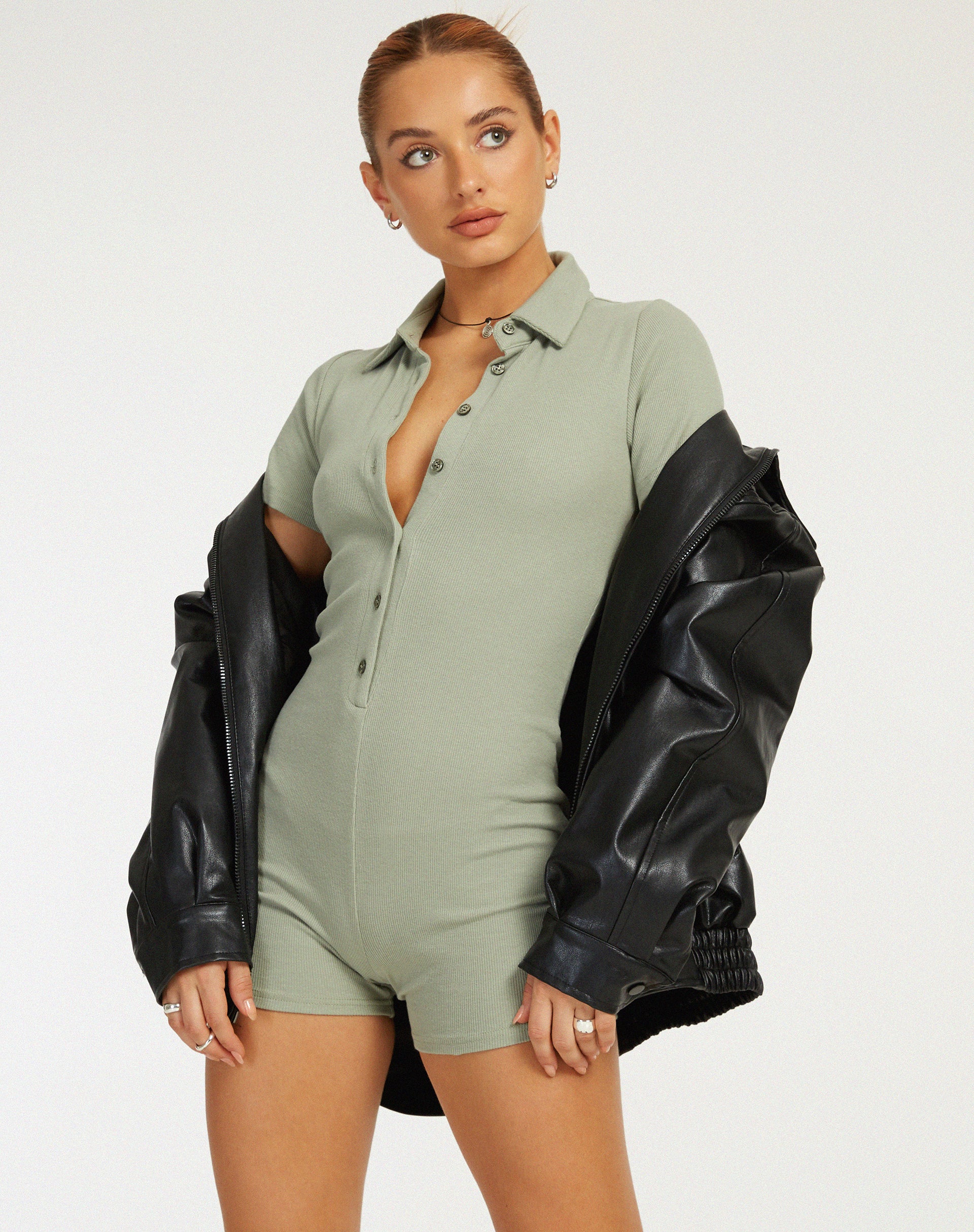 Waren Playsuit in Olive - Image 6