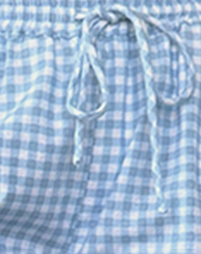 Wasic Wide Leg Linen Trouser in Blue Gingham - Image 5