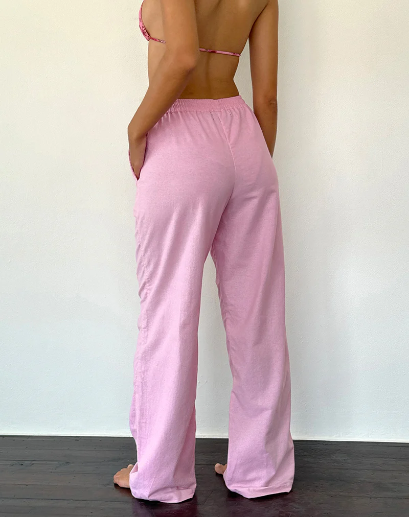 Wasic Wide Leg Linen Trouser in Flamingo Pink - Image 4