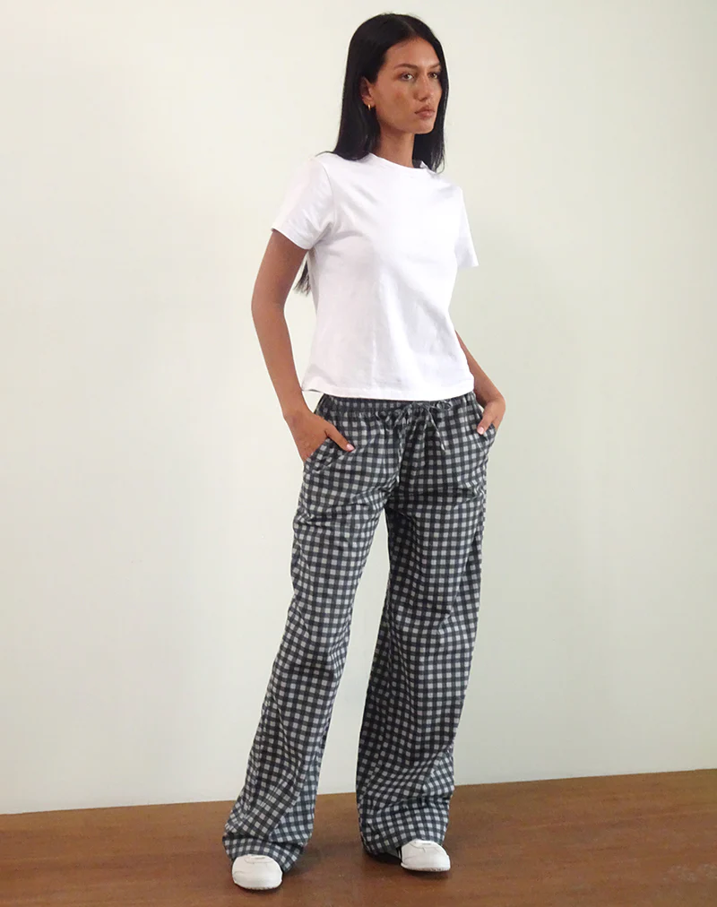 Wasic Wide Leg Trouser in Tonal Black and Grey Gingham - Image 4