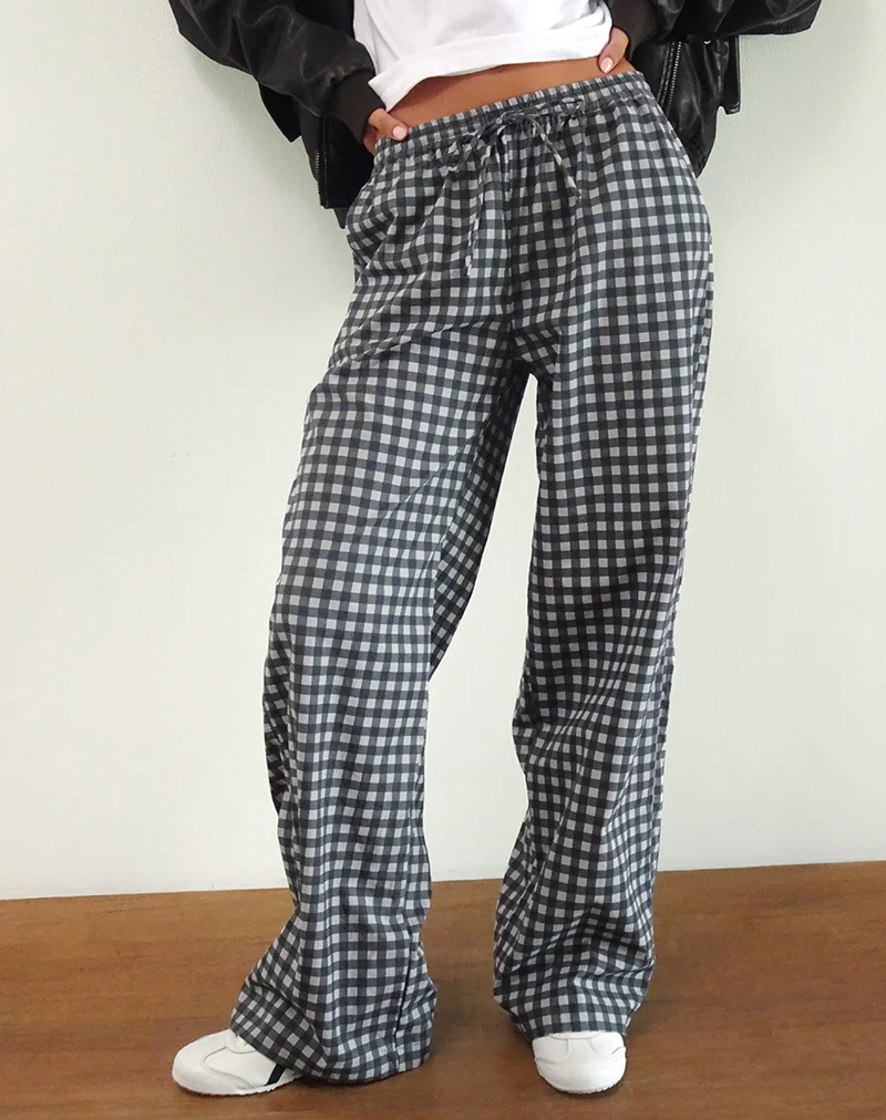 Wasic Wide Leg Trouser in Tonal Black and Grey Gingham - Image 5