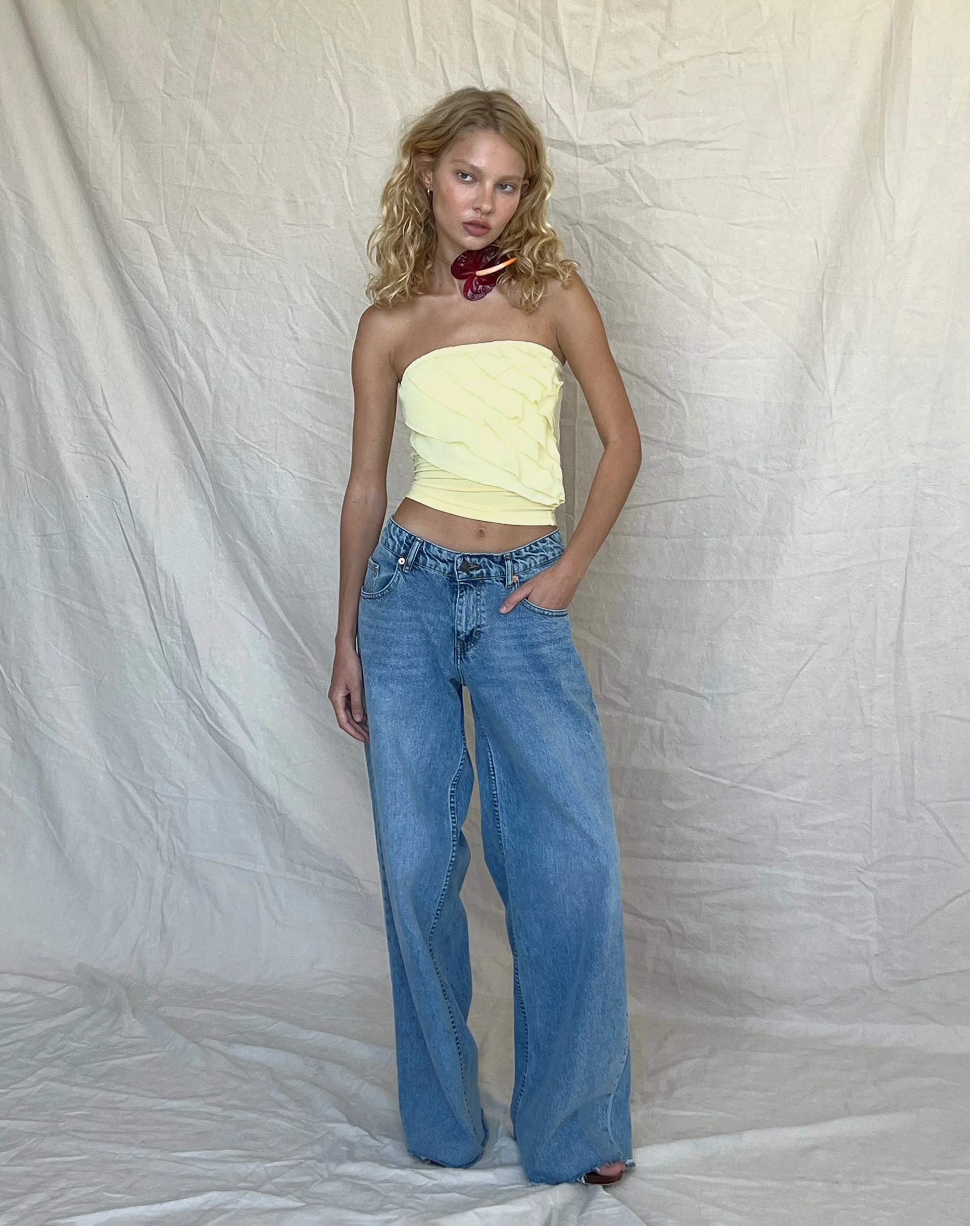 Wayan Ruffle Bandeau Top in Pale Yellow - Image 4