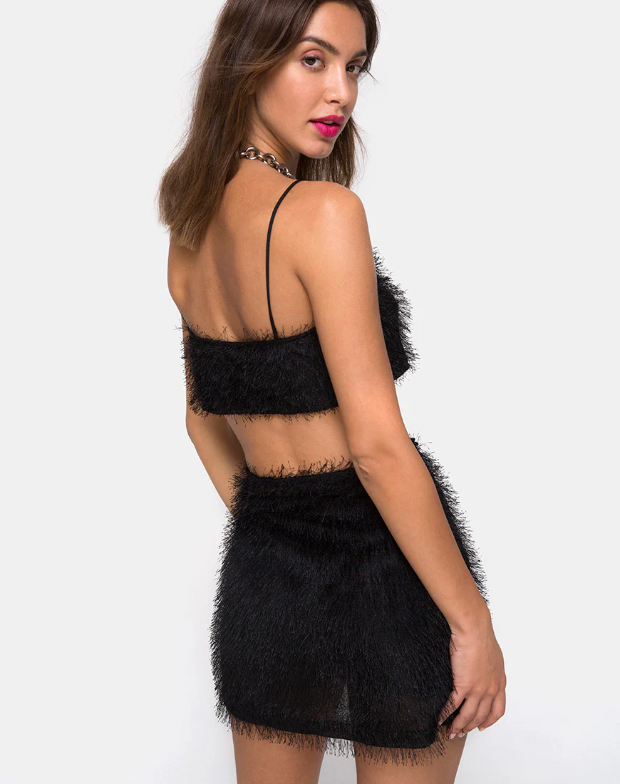 Weaver High Waist Skirt in Fringe Black - Image 2