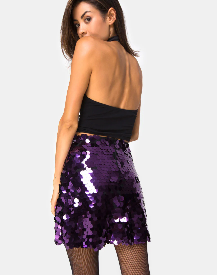 Weaver Mini Skirt in Plum Disc Sequin - Image 2