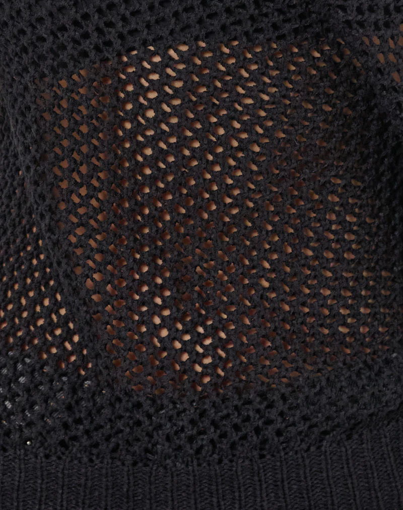 Weavora Slash Neck Top in Open Knit Black - Image 6