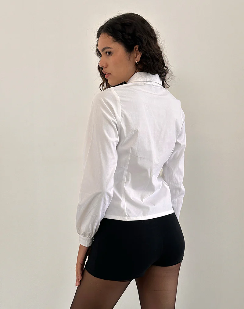 Wells Frill Long Sleeve Blouse in White - Image 3