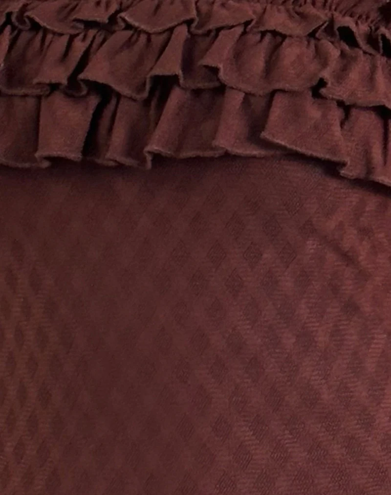 Wendy Ruffle Cami Top in Argyle Mesh Brown - Image 6