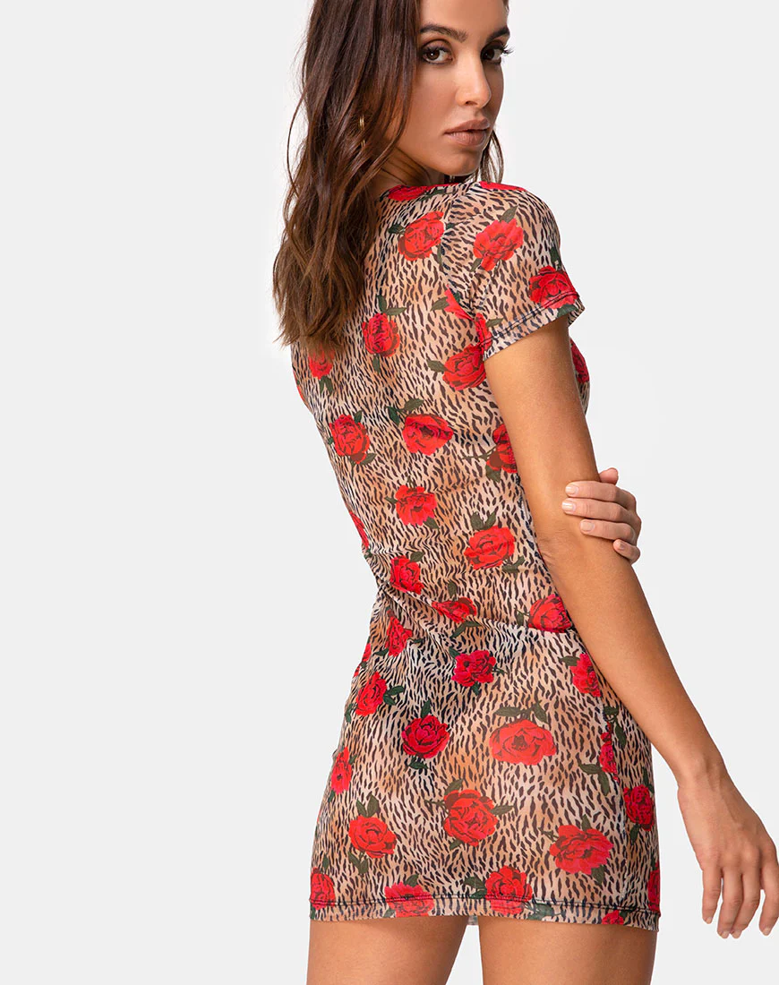 Whitney Bodycon Dress in Tiger Rose - Image 2