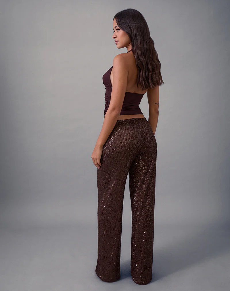 Wilaga Wide Leg Trouser in Sequin Brown - Image 3