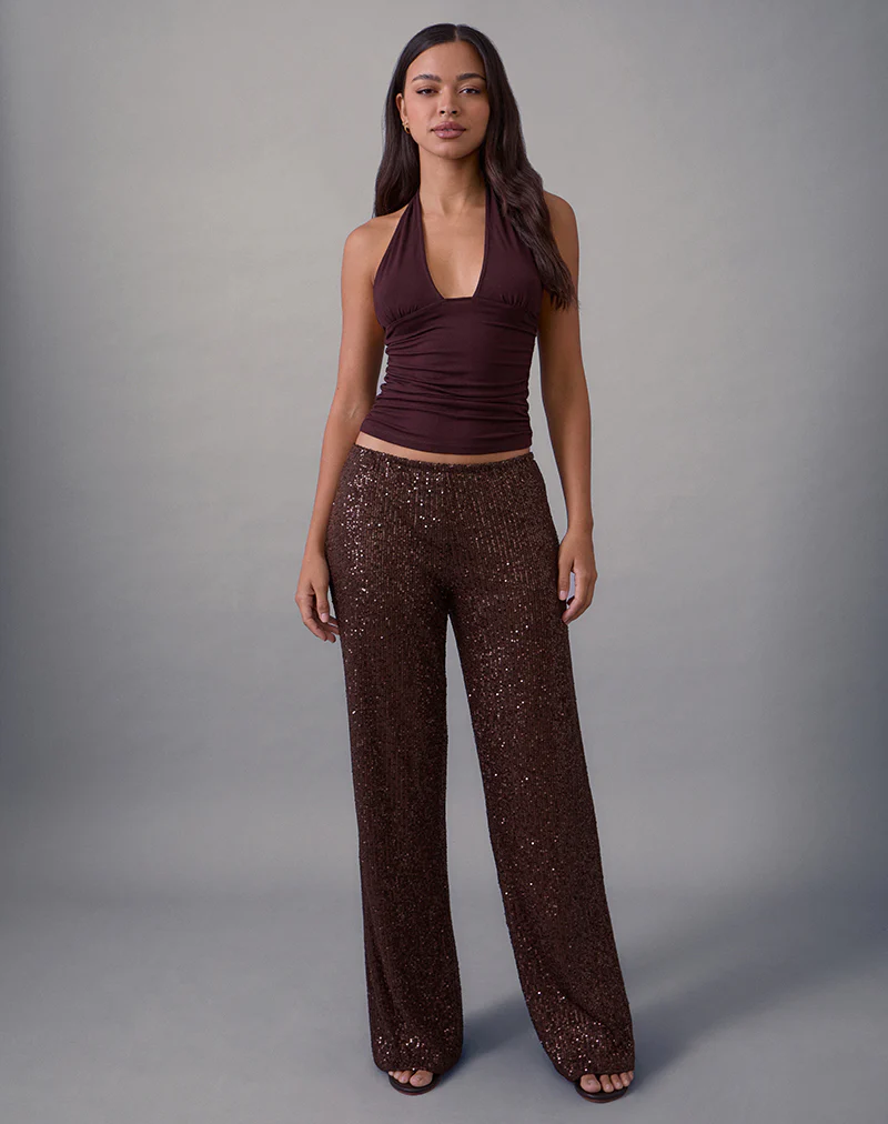 Wilaga Wide Leg Trouser in Sequin Brown - Image 4