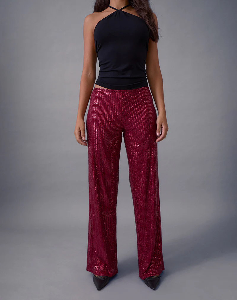 Wilaga Wide Leg Trouser in Sequin Maroon - Image 2