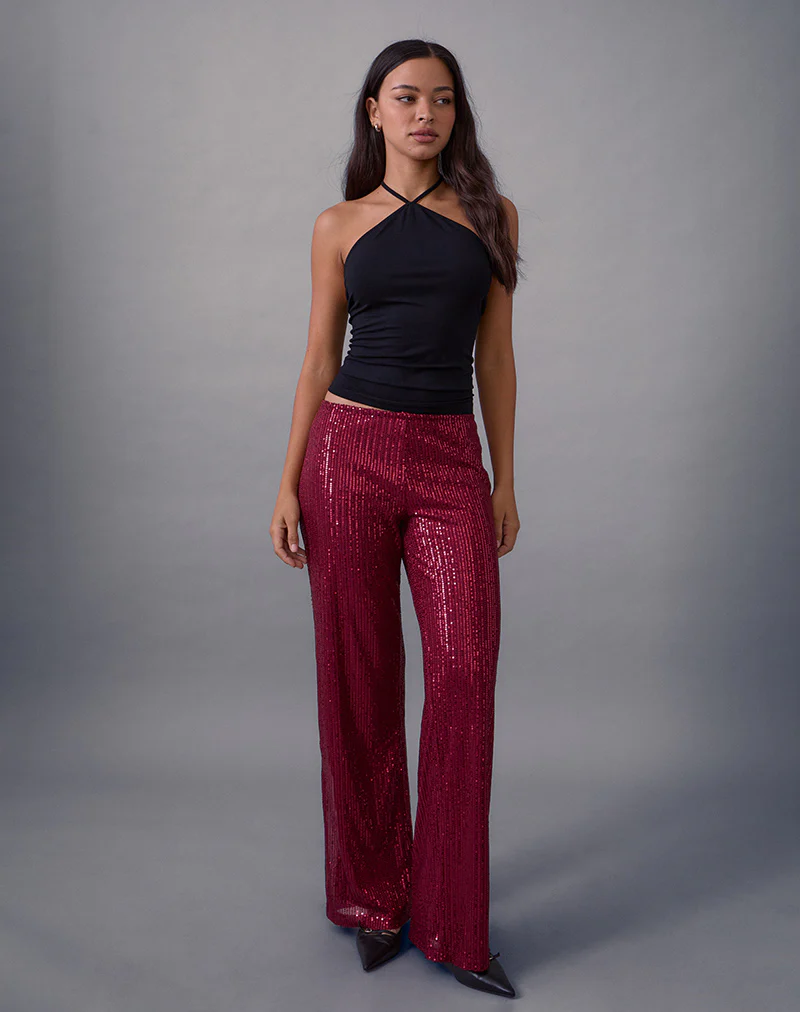 Wilaga Wide Leg Trouser in Sequin Maroon - Image 4
