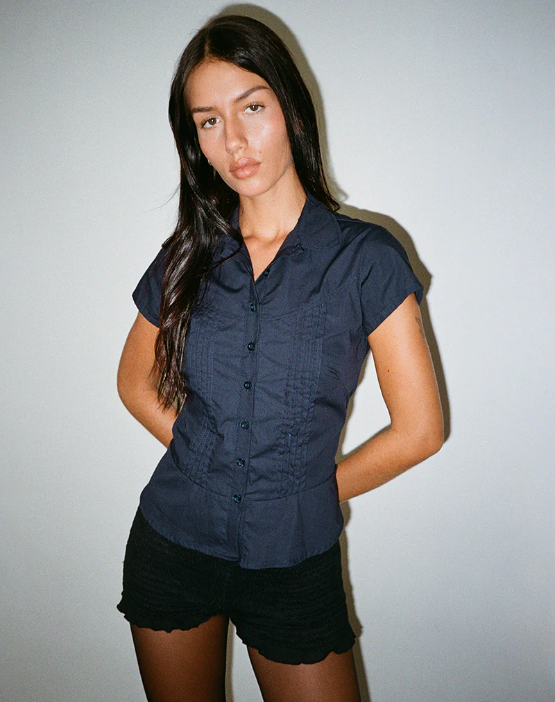 Wilmot Blouse in Navy Poplin - Image 5