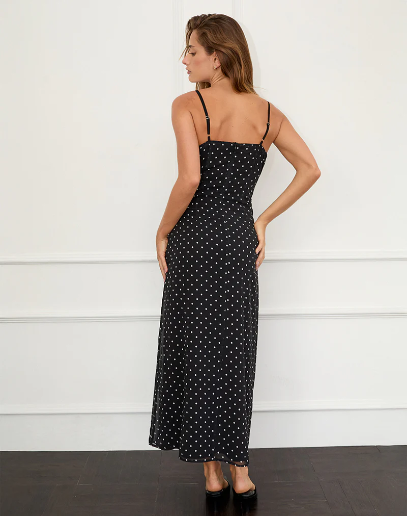 Wilonna Maxi Dress in Basic Polka Black Chiffon - Image 4