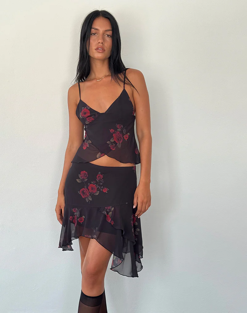 Winona Mini Skirt in Vintage Roses Black - Image 2