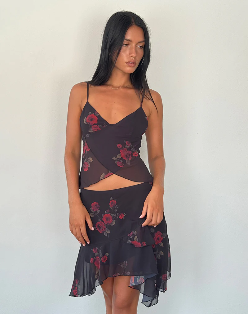 Winona Mini Skirt in Vintage Roses Black - Image 5