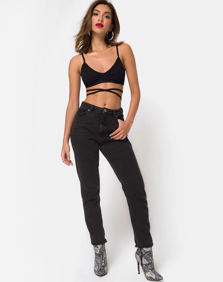 Wrap Around Bralet in Rib Black - Image 3