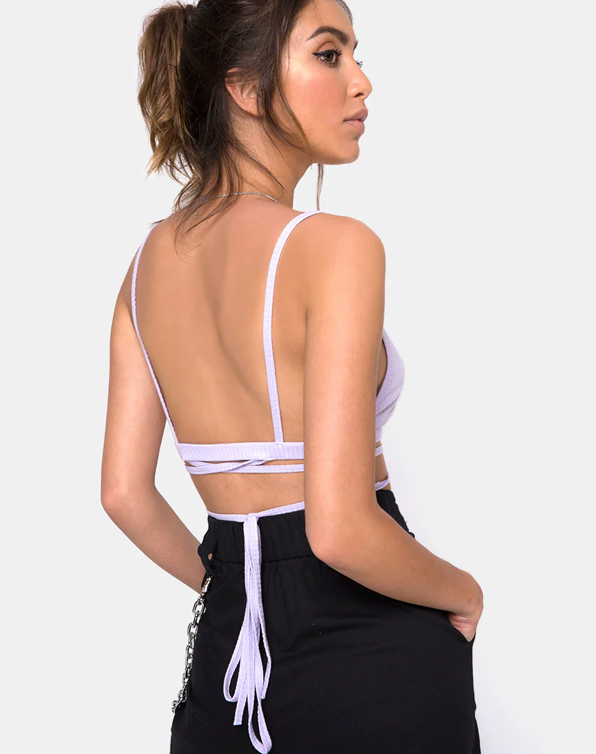 Wrap Around Bralet in Rib Lilac - Image 2