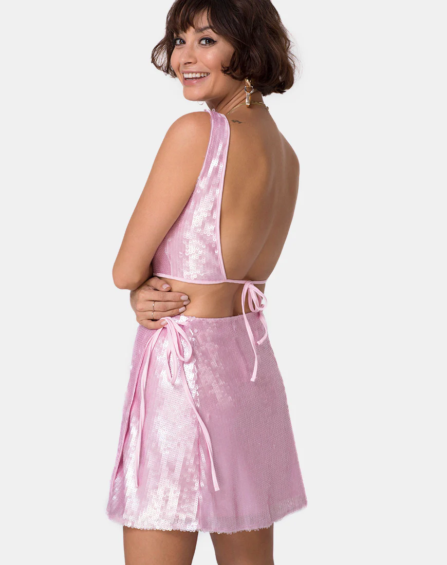 Wrap Skirt in Pink Tint Sequin - Image 2