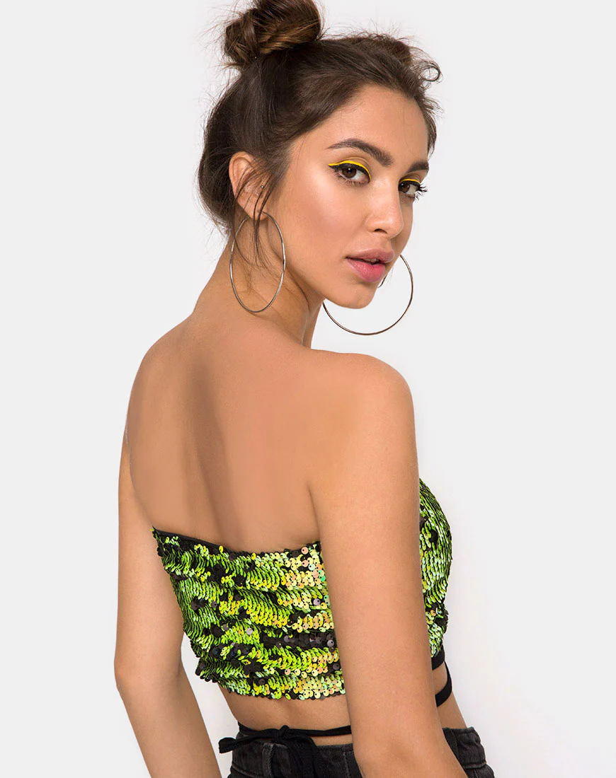 Wrap up Tube Top in Citrus Black sequin - Image 2