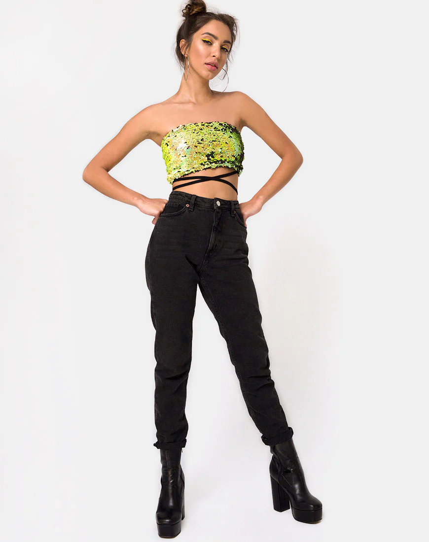 Wrap up Tube Top in Citrus Black sequin - Image 3
