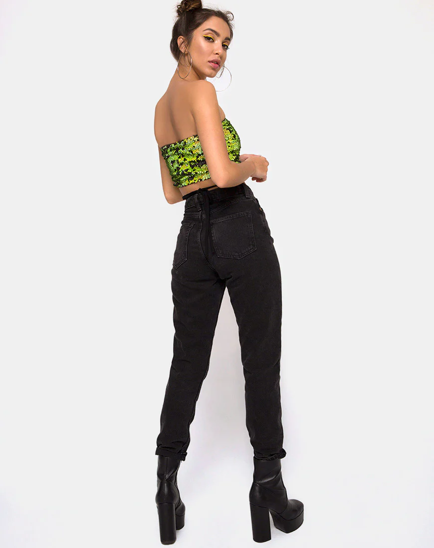 Wrap up Tube Top in Citrus Black sequin - Image 4
