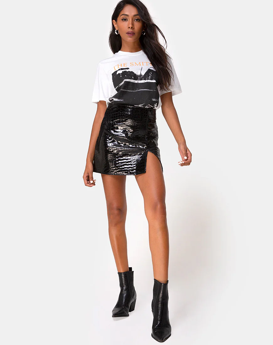 Wren Mini Skirt in PU Croco Black - Image 6