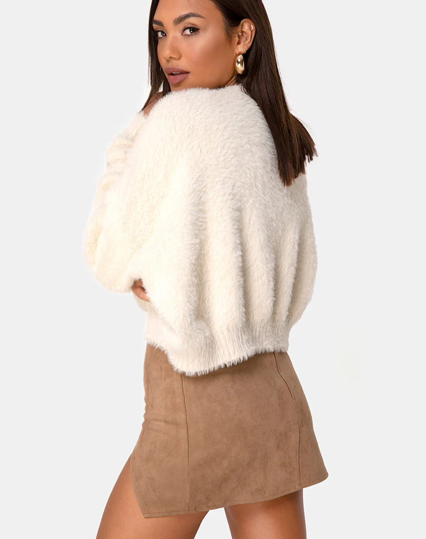 Wren Mini Skirt in Faux Suede Brown - Image 2