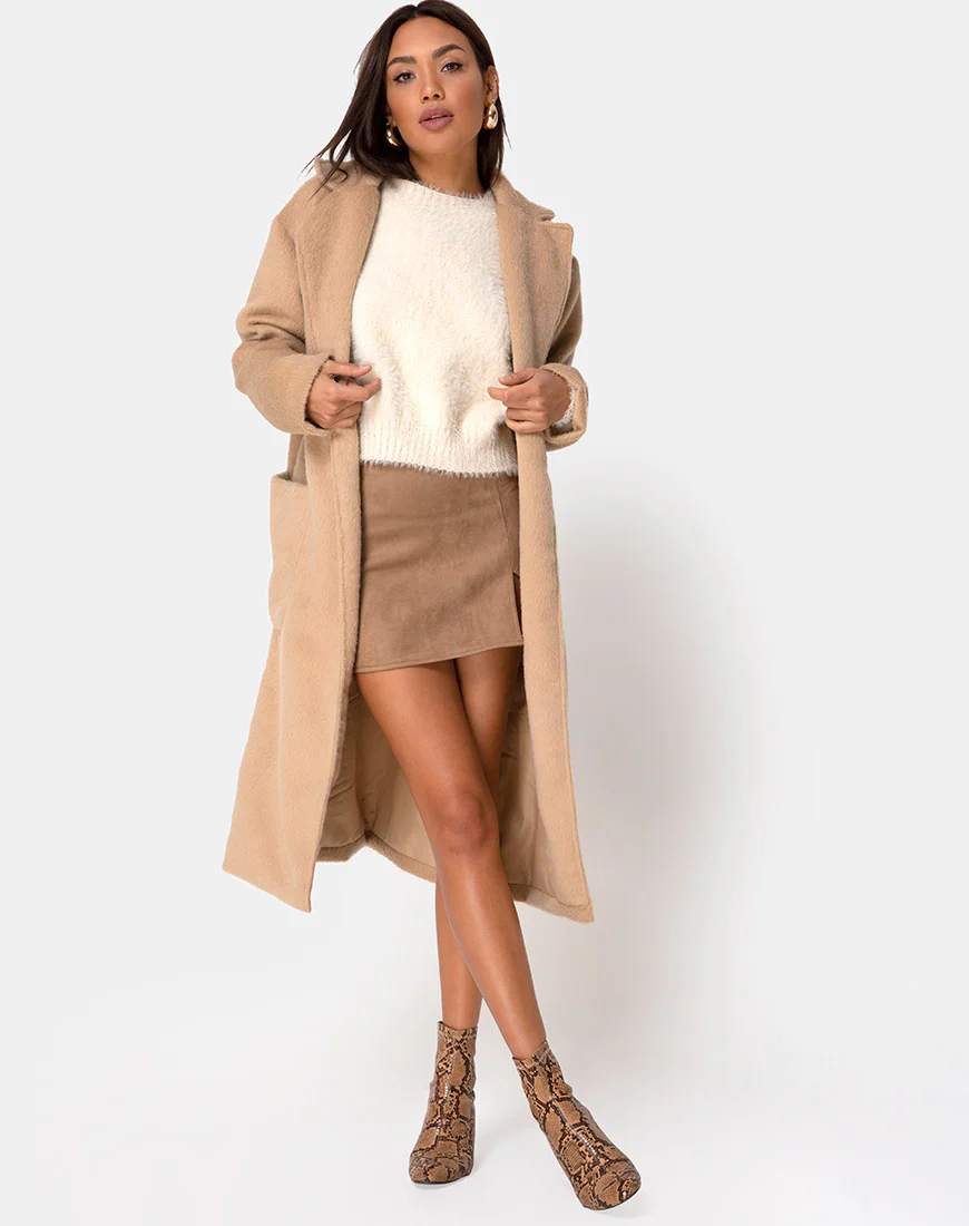 Wren Mini Skirt in Faux Suede Brown - Image 6