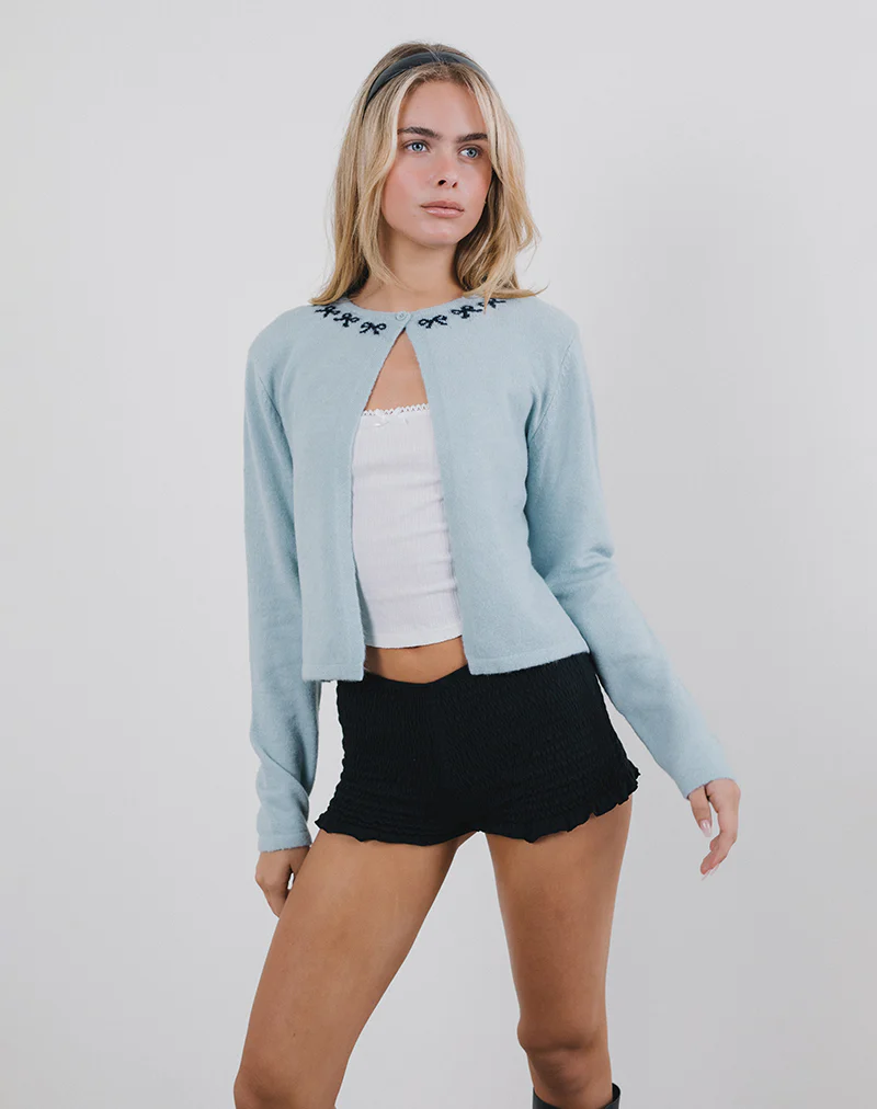 Wunara Bow Cardigan in Light Blue - Image 5