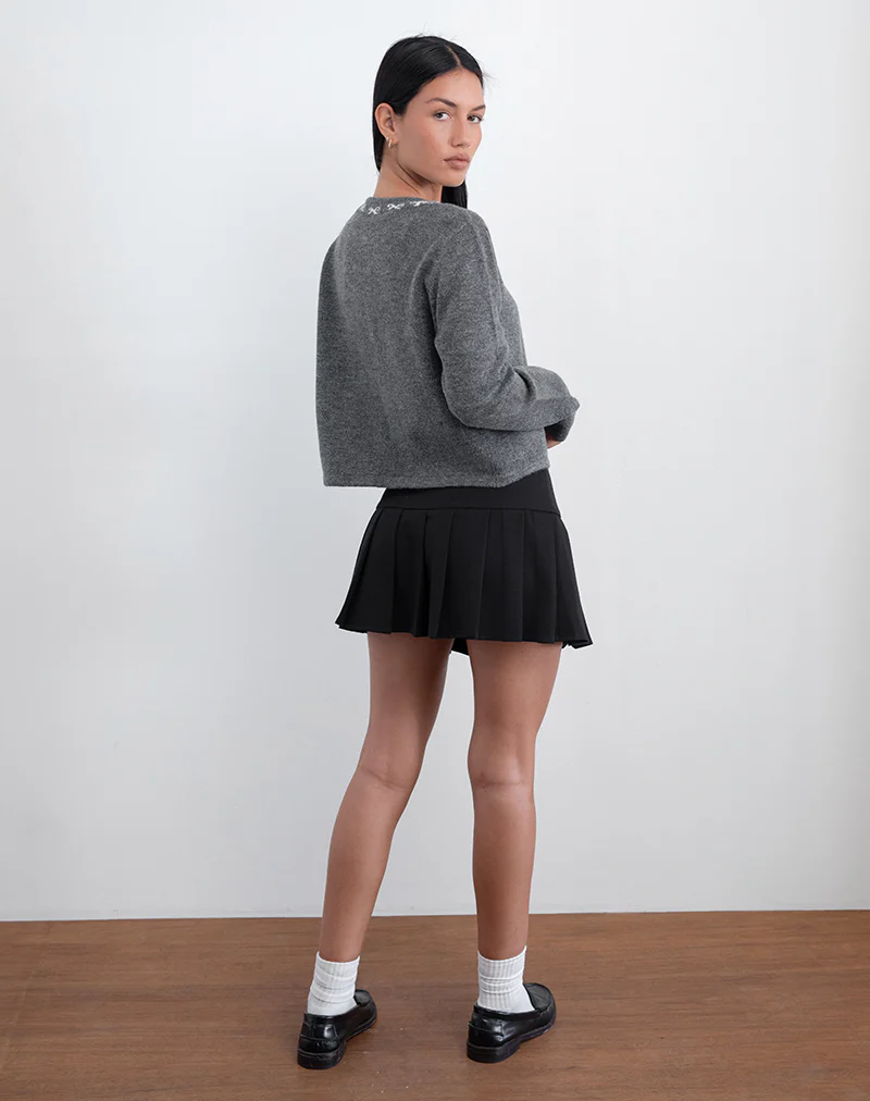 Wunara Cardigan in Grey with Ivory Bows - Image 3