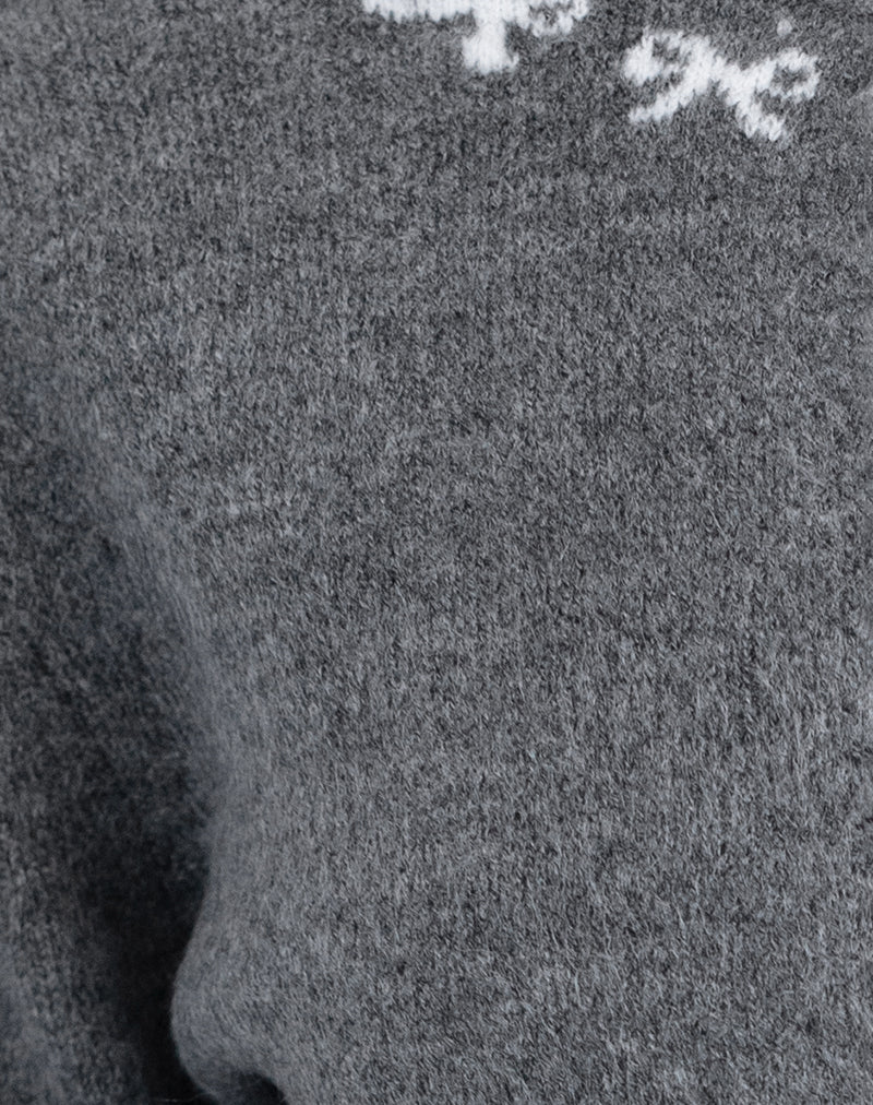 Wunara Cardigan in Grey with Ivory Bows - Image 6