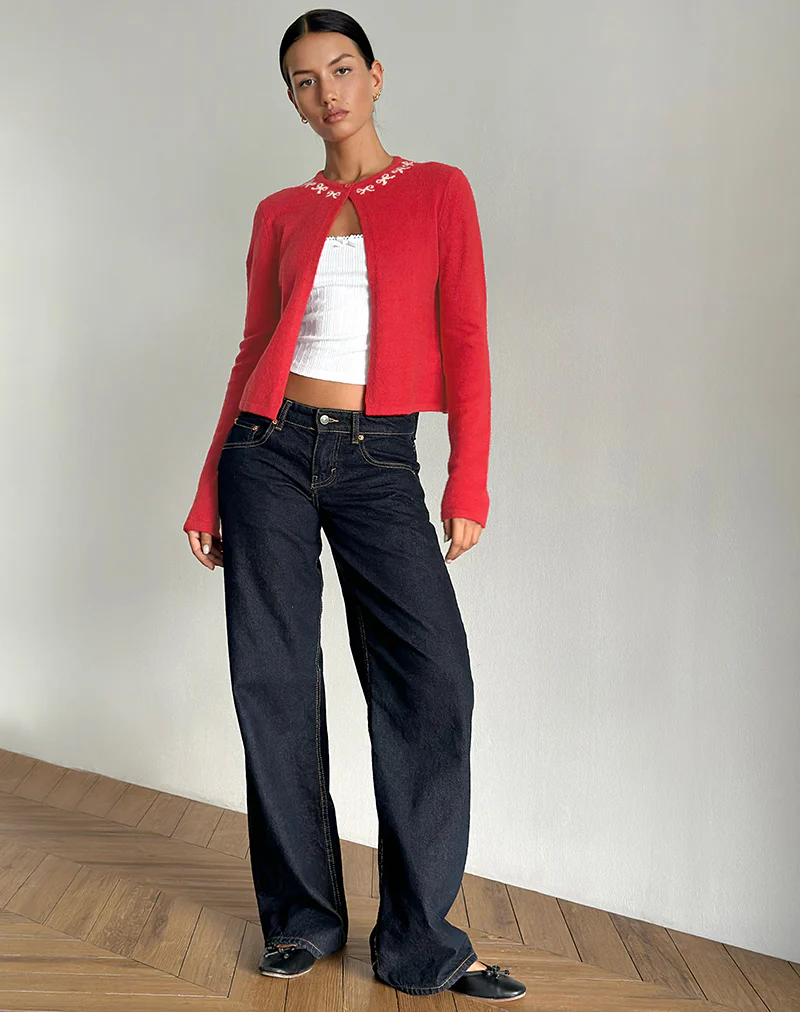 Wunara Cardigan in Red with Pink Bows - Image 4
