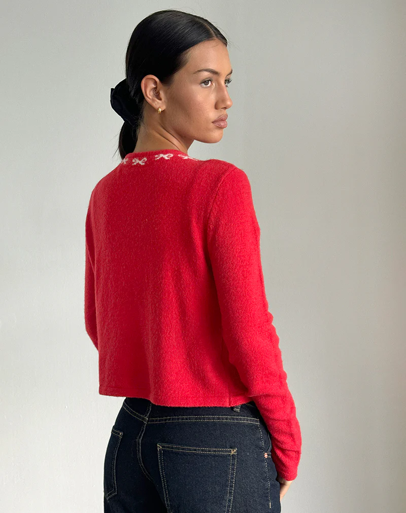 Wunara Cardigan in Red with Pink Bows - Image 5