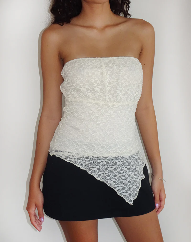 Wuni Longline Bandeau Top in Lace Ivory - Image 5