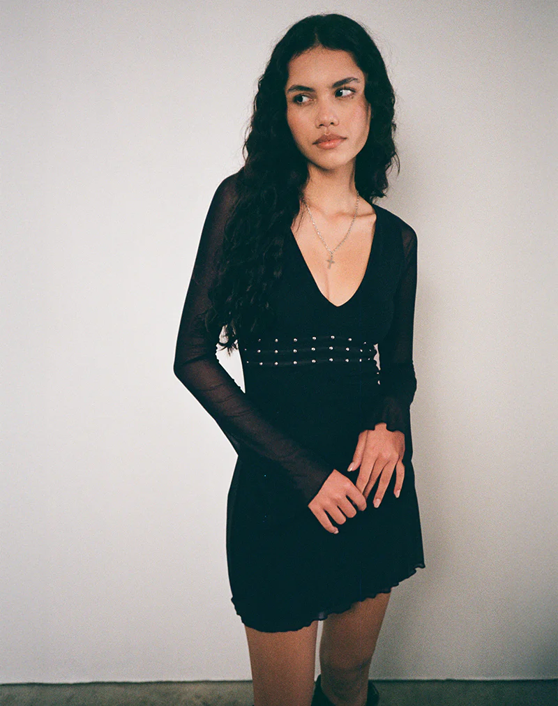Xaviera Plunge Dress in Black - Image 5