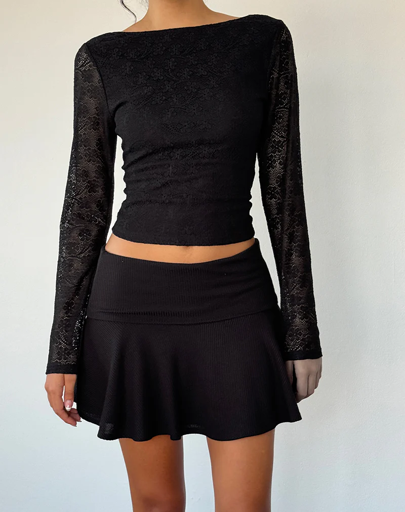 Xiabon Backless Long Sleeve Top in Lace Black - Image 3