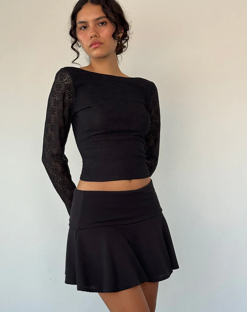 Xiabon Backless Long Sleeve Top in Lace Black - Image 4