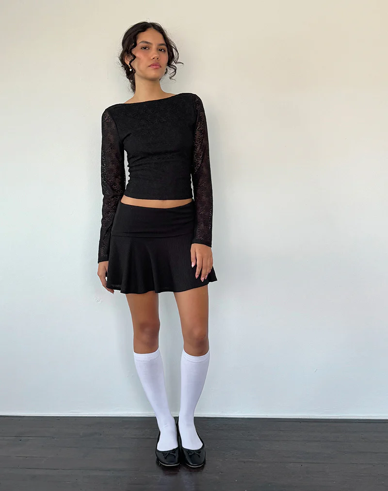 Xiabon Backless Long Sleeve Top in Lace Black - Image 5